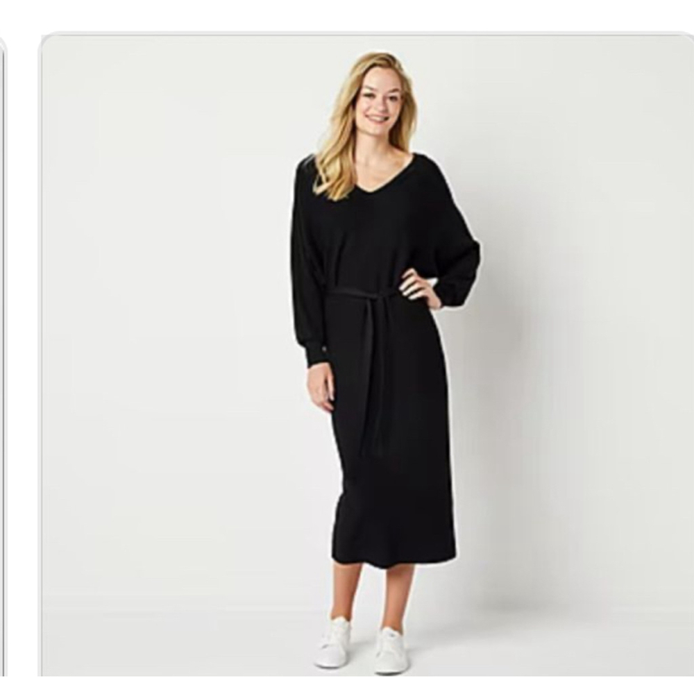 NEW ABBOTT ELEMENTARY BLACK LONG SLEEVE WAIST TIE SWEATER Dress 1X